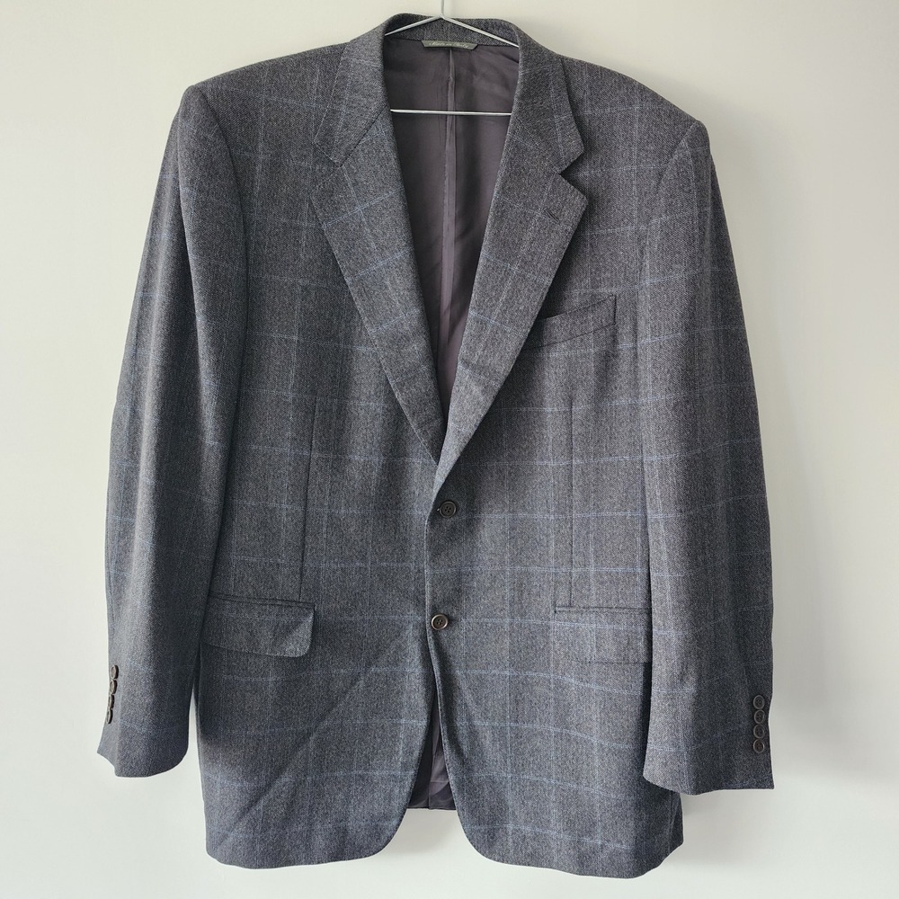 Canali Sport Coat Men US 44L Gray Plaid 2 Button Pure Wool Made In Italy Blazer